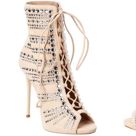 Giuseppe Zanotti “Kaylee” Rhinestone Embellished Suede Lace up Heels - Picture 5 of 13